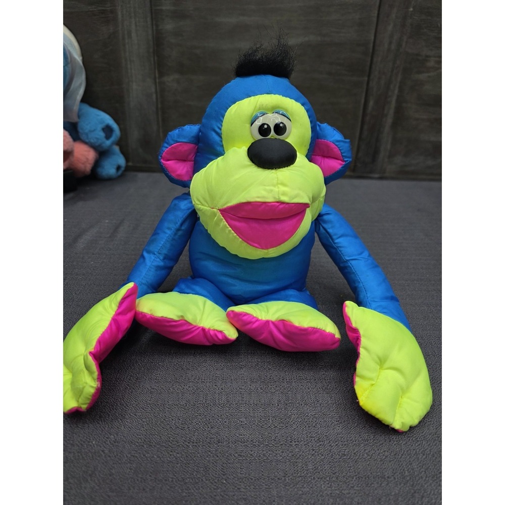 1994 Fisher Price Chattering Chimp Monkey Stuffed Animal Purple Pink Yellow VTG